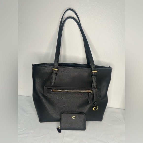 Pre- owned Coach Black Leather Tote and mini wallet with Sophisticated Trim - Picture 1 of 15